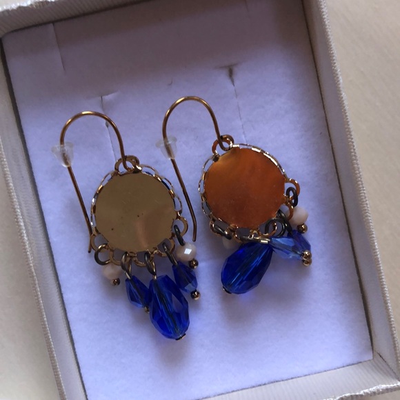NIB Blue Made in Israel earrings jewel and fabric Gold - Picture 3 of 5